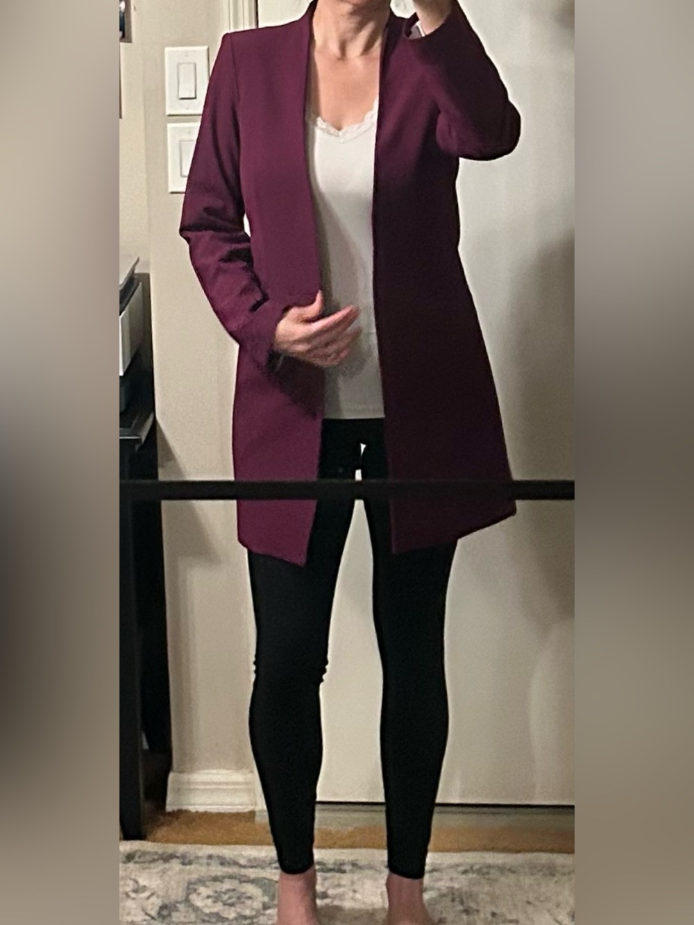 Calvin Klein Open-Front Longline Blazer in Purple - Sz 6